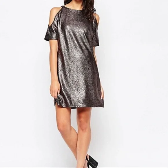 motel grey dress Motel Strapless Tailored Pleated Mini Dress